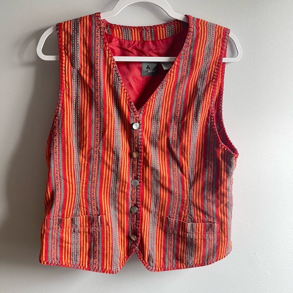 vintage Lizwear vest ft vibrant multicolored vertical stripe pattern bohemian